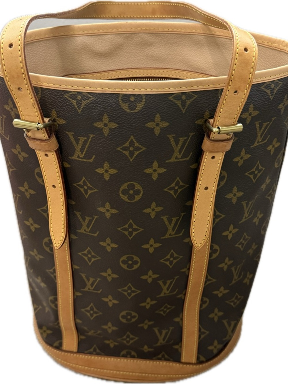 Louis Vuitton Monogram Canvas Bucket Tote with Tan Leather recently new interior
